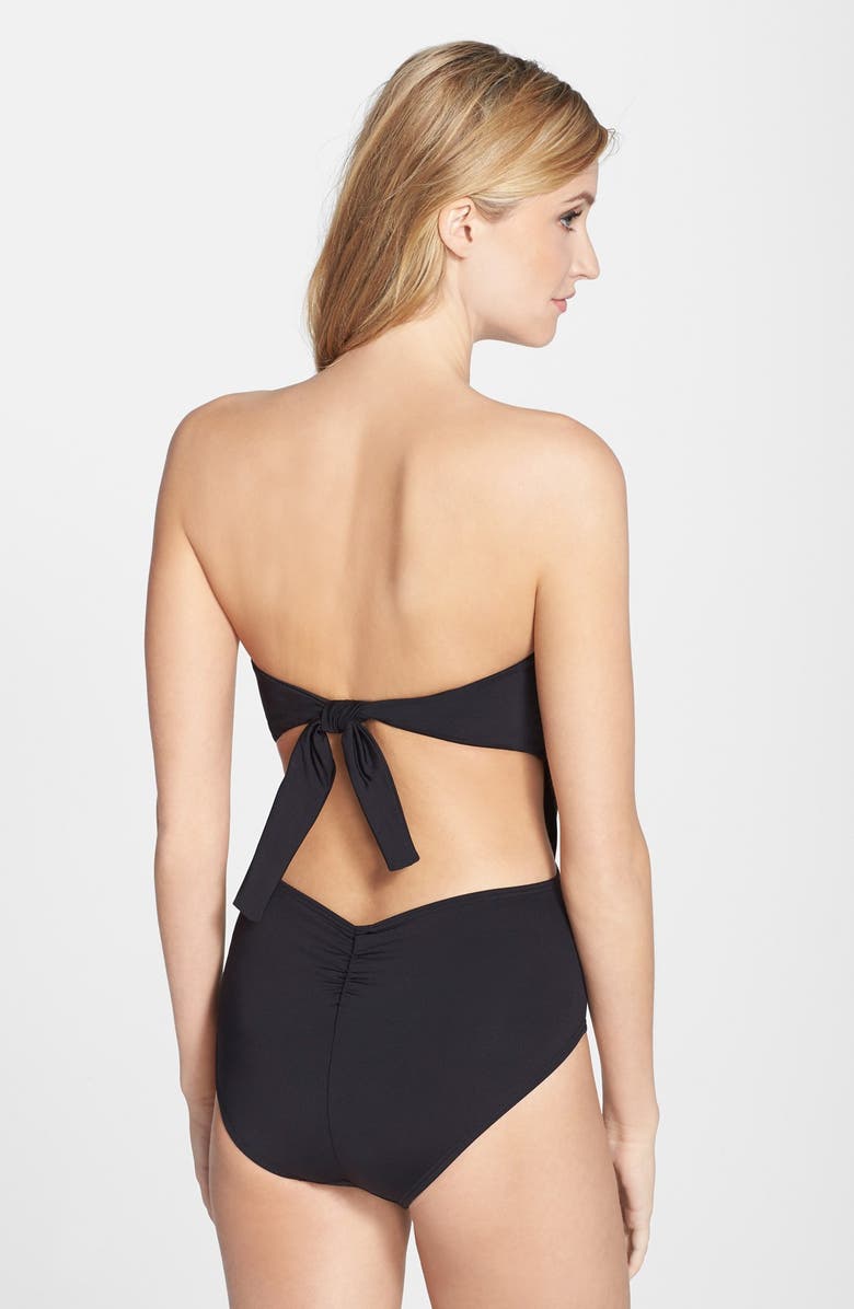Carmen Marc Valvo Couture Carmen Marc Valvo Cutout Floral Print Bandeau Maillot, Alternate, color, 