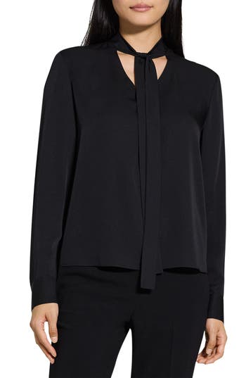 Theory Tie Neck Silk Blouse In Black
