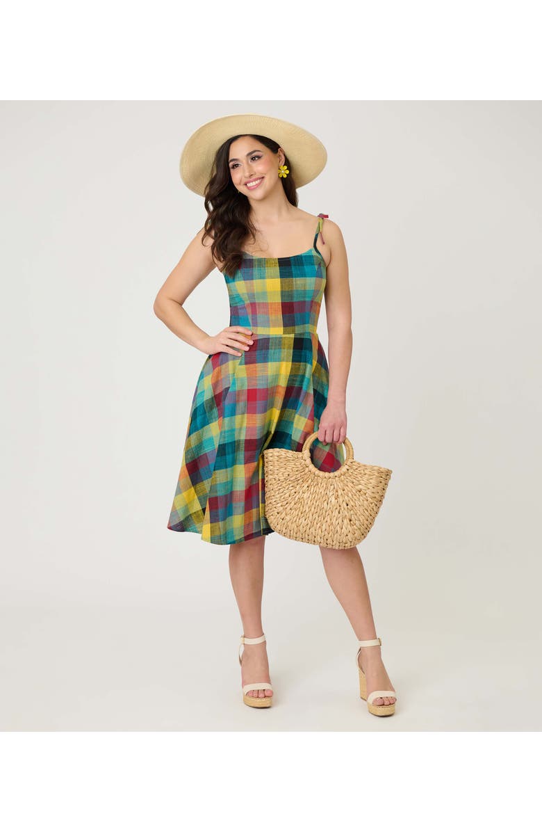 Unique Vintage 1950s Bobbie Swing Dress, Alternate, color, Green Multi Plaid