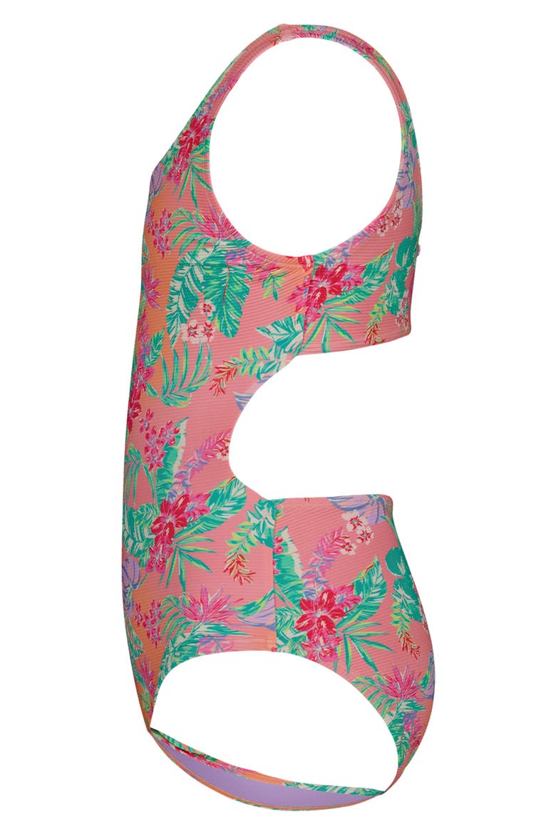 Kids' Coastal Breeze Cutout Rib One-Piece Swimsuit, Alternate, color, PEACH PINK