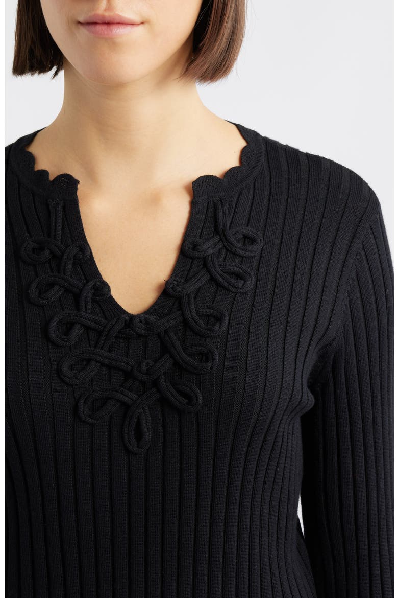 Soutache Rib Sweater, Alternate, color, BLACK