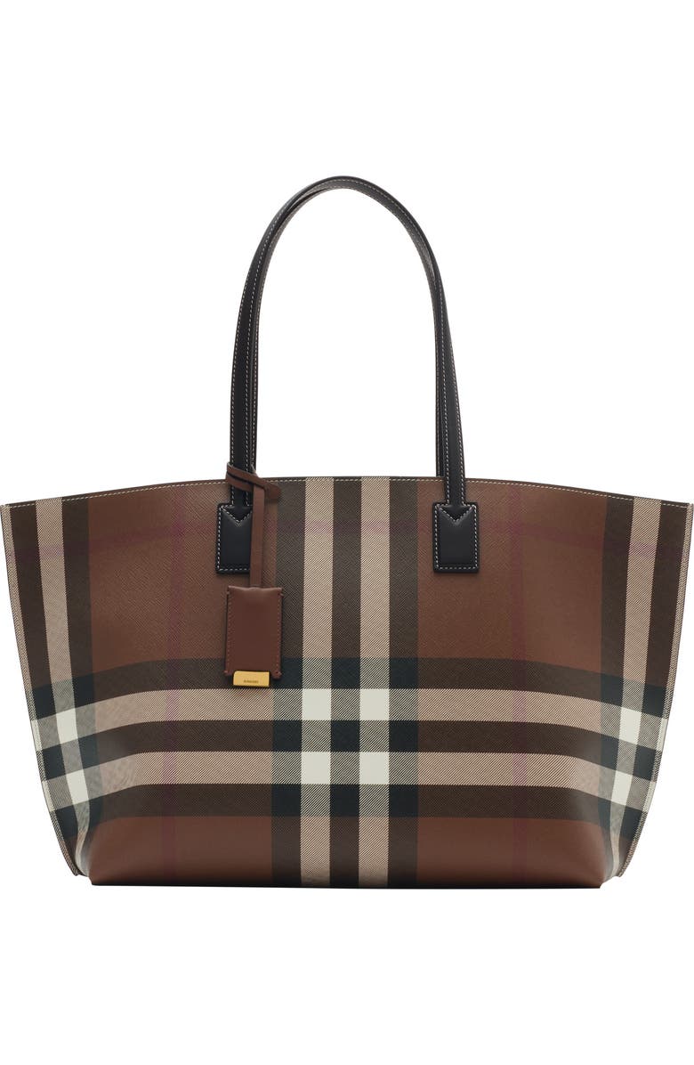 Burberry Medium Check Tote, Main, color, Dark Birch Brown
