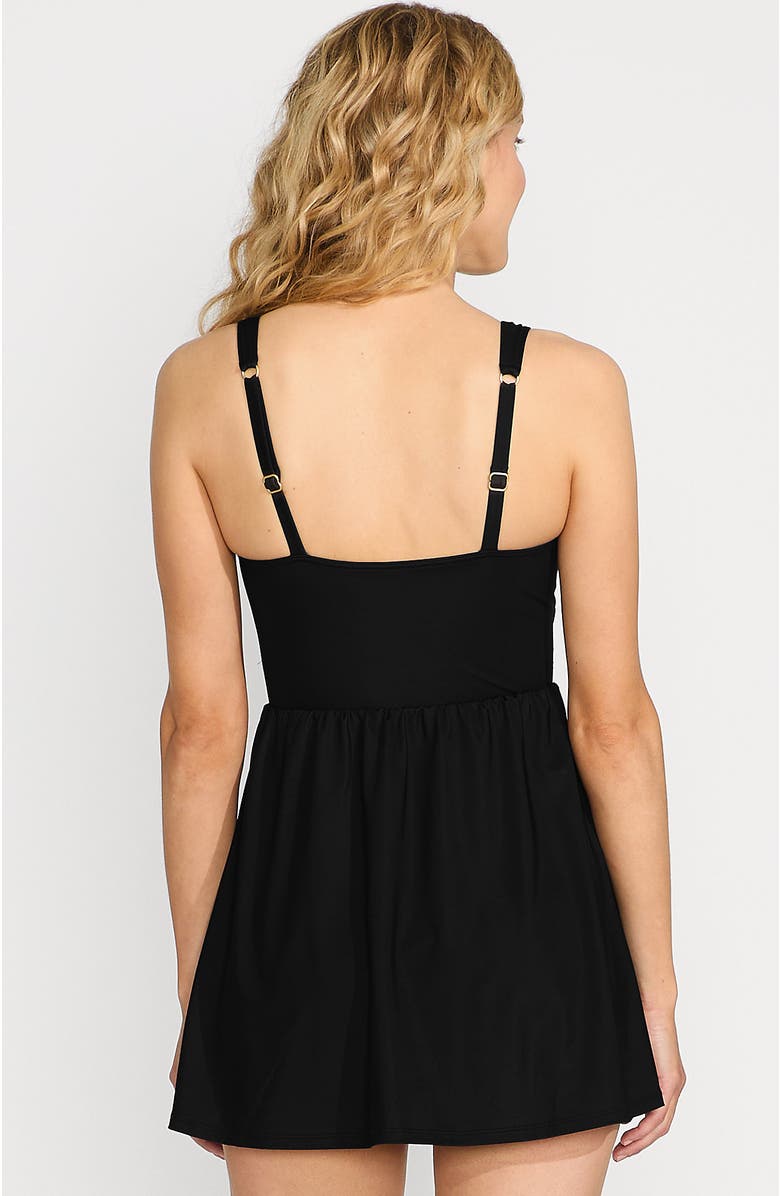 Lands' End D-Cup Slender Suit Wrap Swim Dress Swimsuit Print, Alternate, color, Black