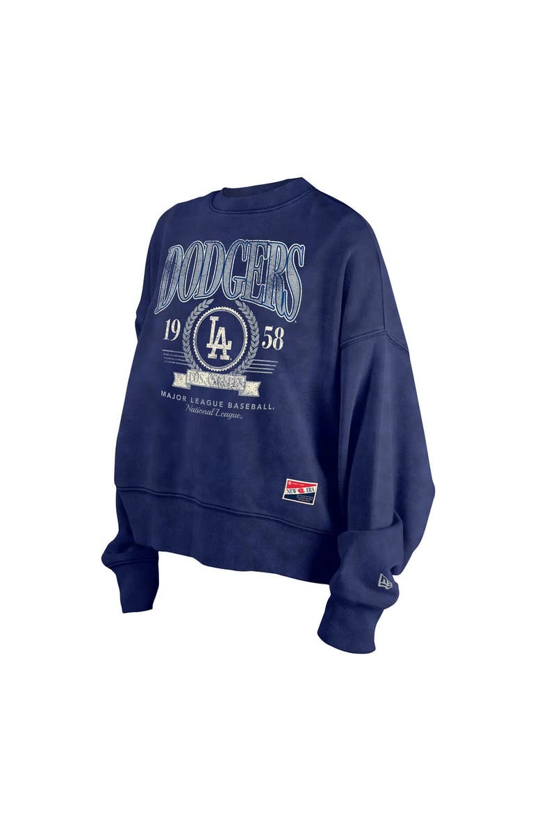 New Era Women's New Era  Navy Los Angeles Dodgers Throwback Boxy Enzyme Wash Fleece Crewneck Pullover, Alternate, color, 
