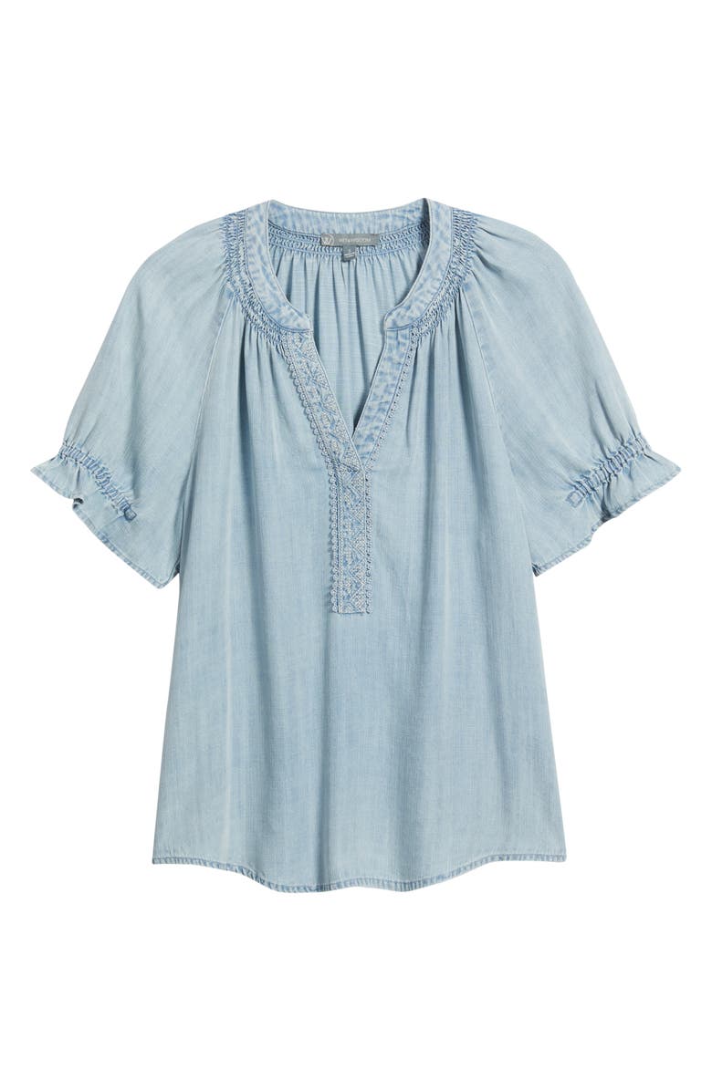 Wit & Wisdom Smocked Embroidered Chambray Top, Alternate, color, Powder Blue