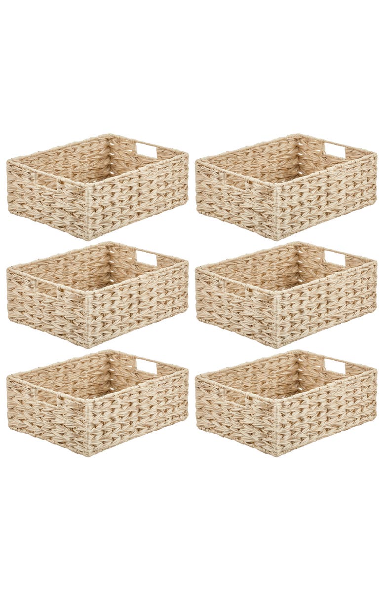 mDesign Woven Farmhouse Kitchen Pantry Storage Basket Box, 6 Pack, Cream/Beige, Main, color, Brown