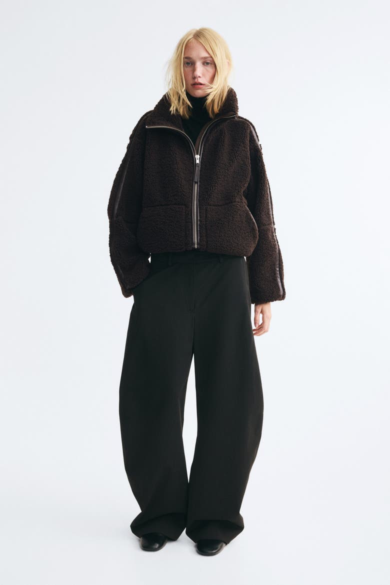 Oversized Teddy Fleece Jacket, Alternate, color, Dark brown