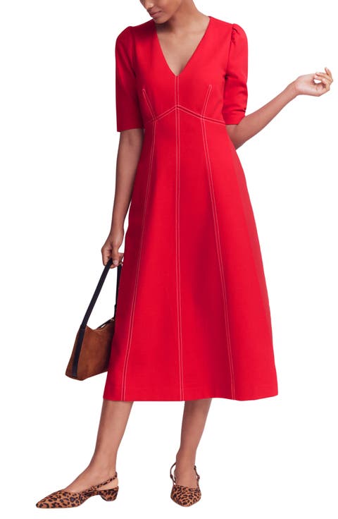 Puff Sleeve Ponte Midi Dress