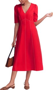 Boden Puff Sleeve Ponte Midi Dress