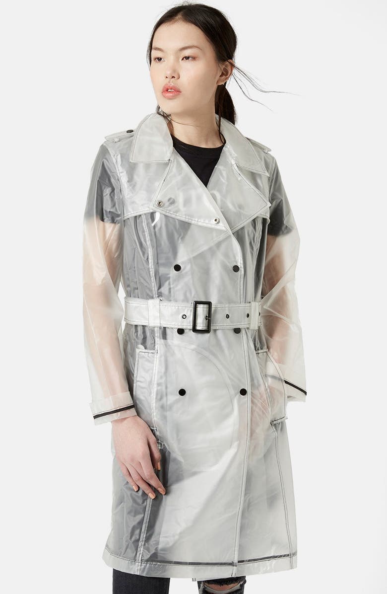 Topshop Misty Transparent Plastic Trench Coat, Main, color,