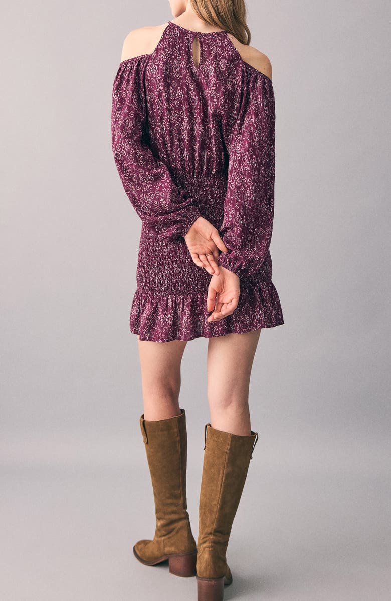 MANGO TEEN Metallic Cold Shoulder Long Sleeve Dress, Alternate, color, Maroon