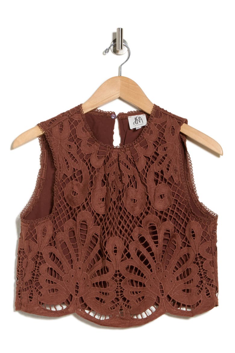 Lace Overlay Top, Alternate, color, BROWN