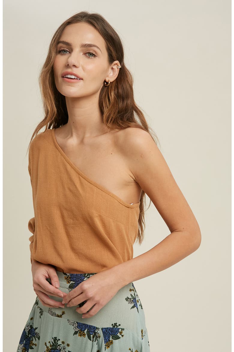 One-Shoulder Top, Alternate, color, AMBER