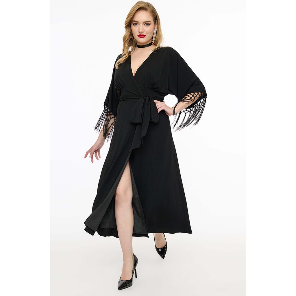 UNIQUE VINTAGE UNIQUE VINTAGE TIE WRAP SURPLICE MIDI DRESS