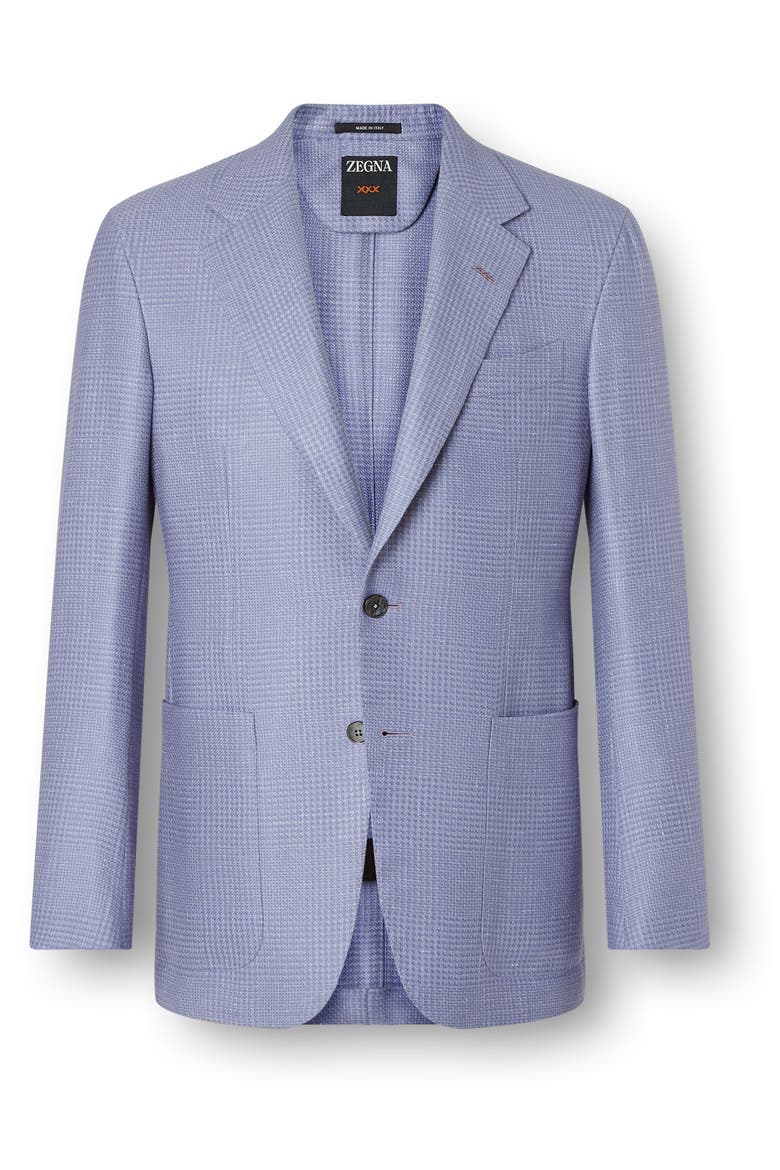 Glen Check Cashmere, Silk & Linen Cardigan Jacket, Alternate, color, LILAC