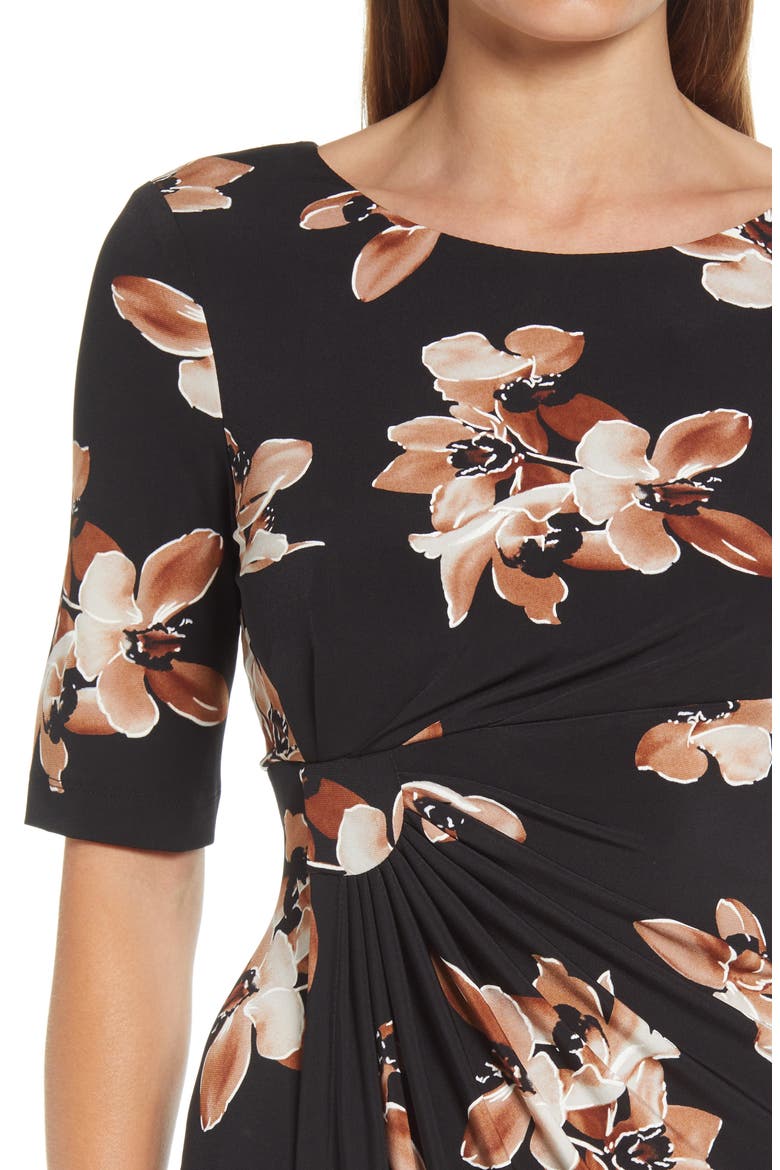 Floral Ruched Dress, Alternate, color, CINNAMON