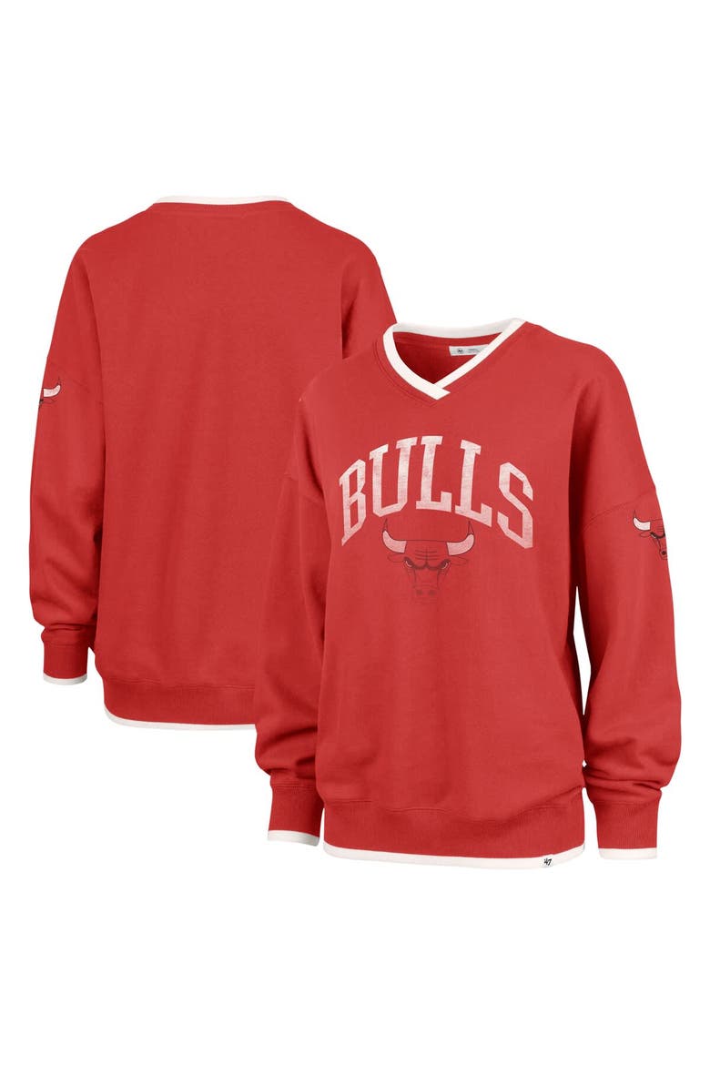 Women's '47  Red Chicago Bulls Rise Wax Pack Daze '80s Oversize Pullover Sweatshirt, Main, color, Red