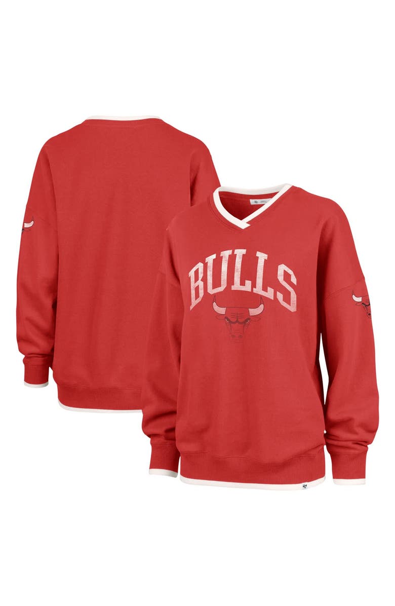 '47 Women's '47  Red Chicago Bulls Rise Wax Pack Daze '80s Oversize Pullover Sweatshirt, Main, color, Red