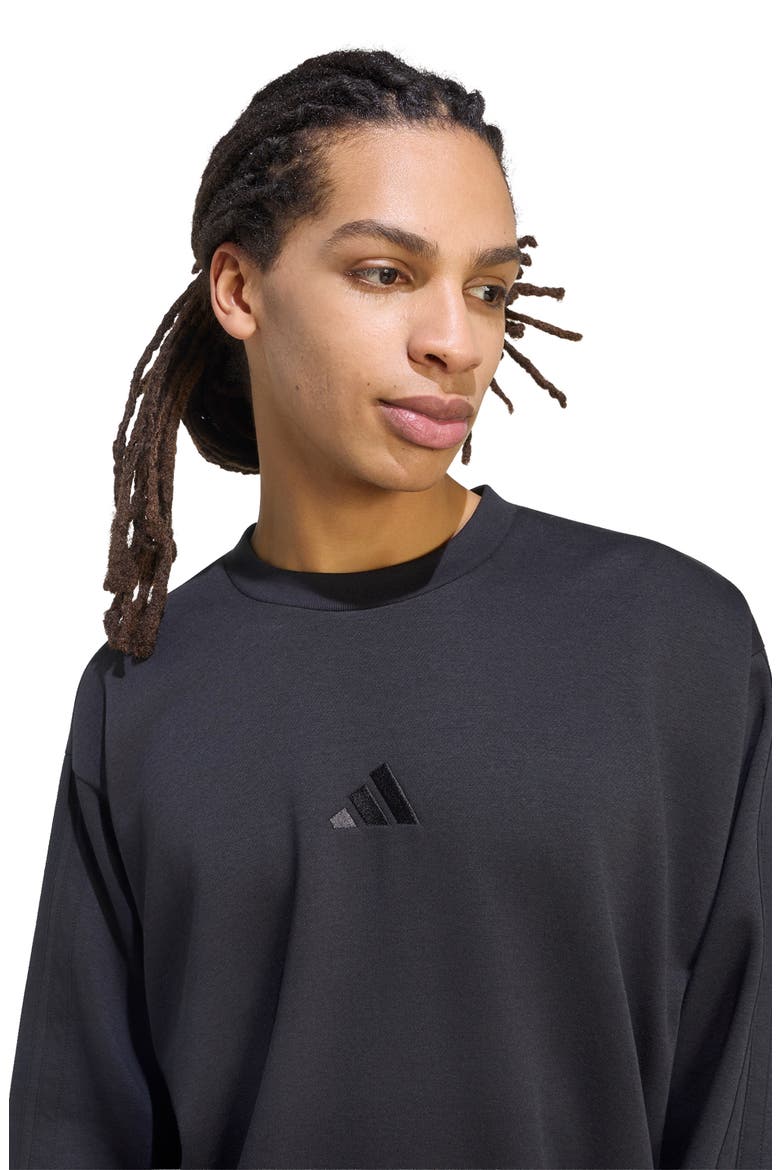 Essentials 3-Stripes Fleece Sweatshirt, Alternate, color, BLACK/ BLACK