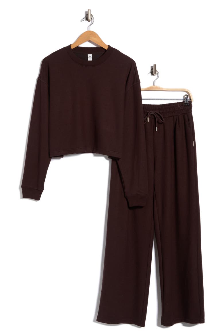 Marvelle Crewneck Sweatshirt & Wide Leg Pants Lounge Set, Main, color, DARK COCO