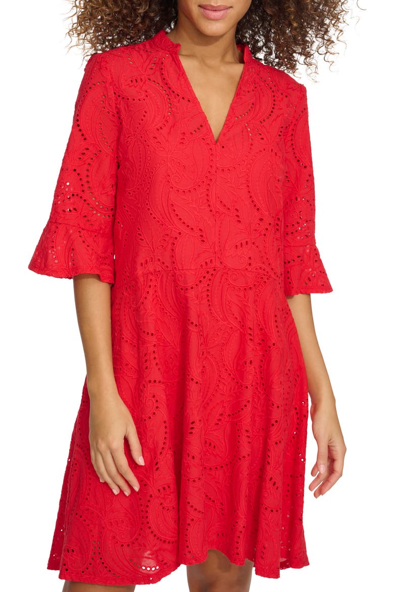 Embroidered Eyelet Tunic Dress, Alternate, color, POPPY
