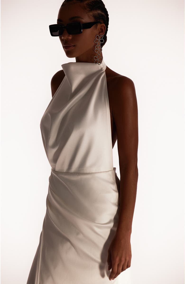 Milla White Mock Neck Sleeveless Low Slit Dress, Alternate, color, 