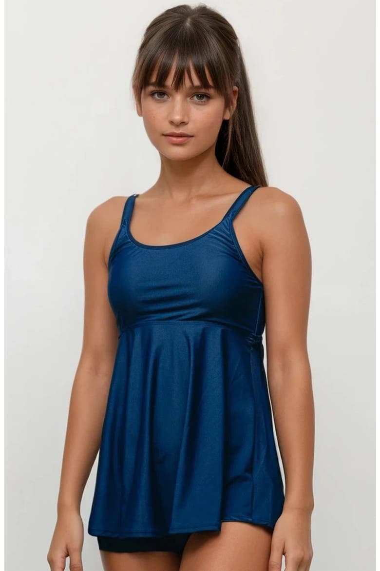 Amber Flared Tankini Swim Top With Adjustable Straps and Removable Cups, Alternate, color, Navy