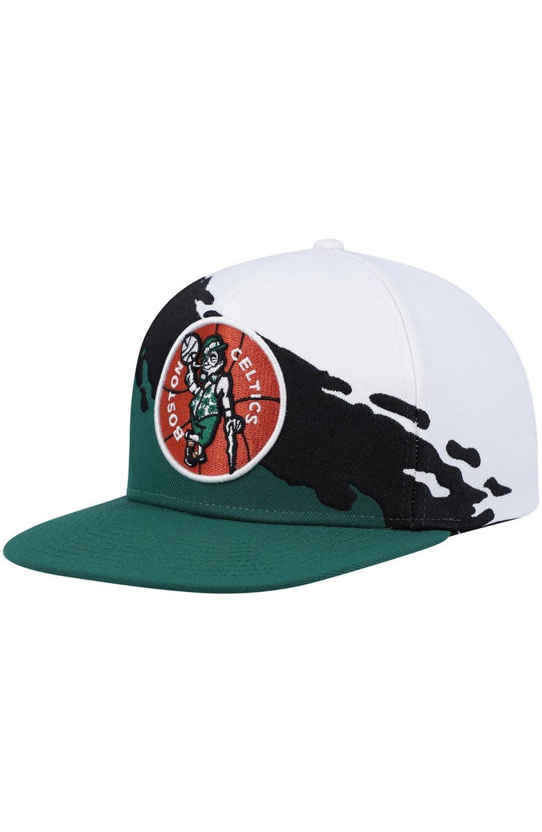 Mitchell & Ness Men's Mitchell & Ness White/Kelly Green Boston Celtics Hardwood Classics Paintbrush Snapback Hat, Main, color, 