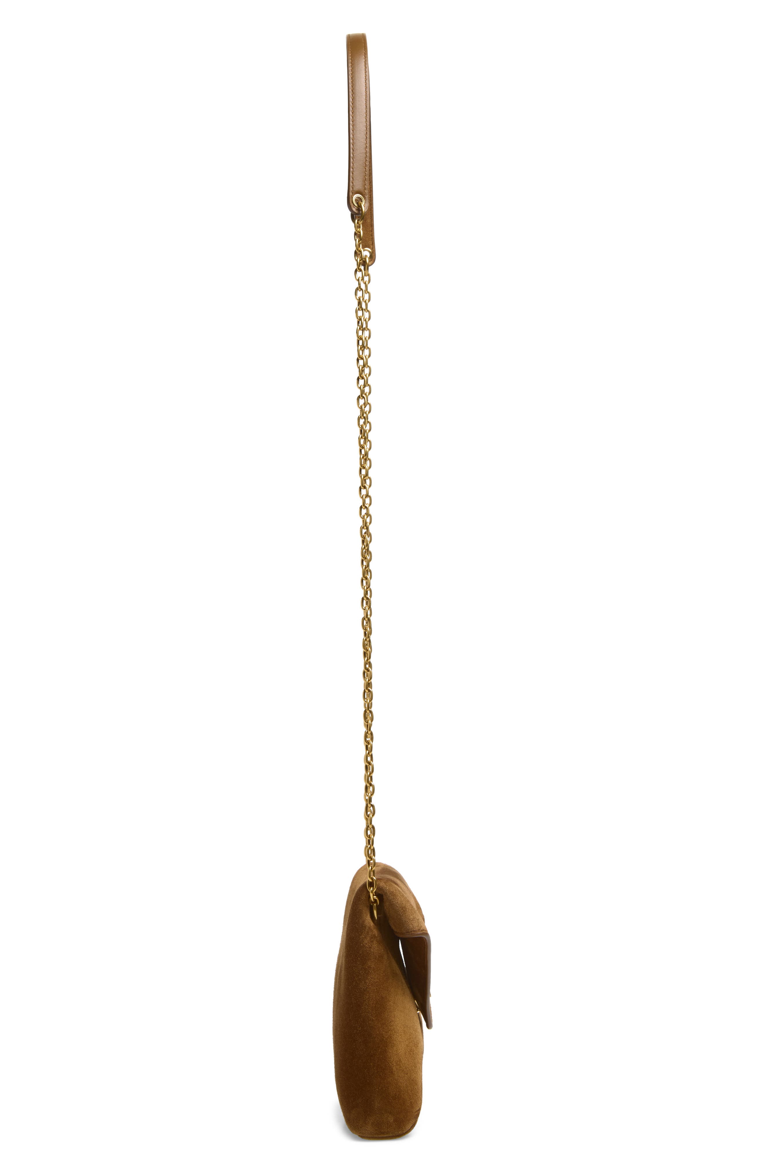 Small Cassandre Suede Crossbody Bag, Alternate, color, CARAMEL COGNAC