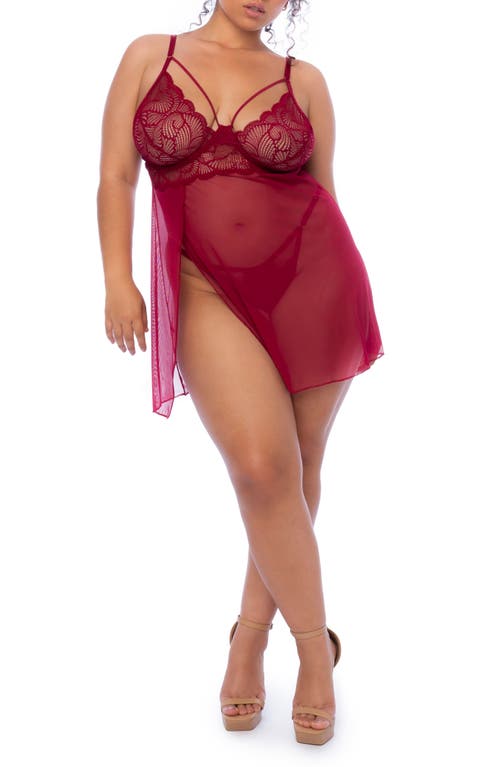 Mapalé Mapale Underwire Babydoll Chemise & Thong Set In Rosewood