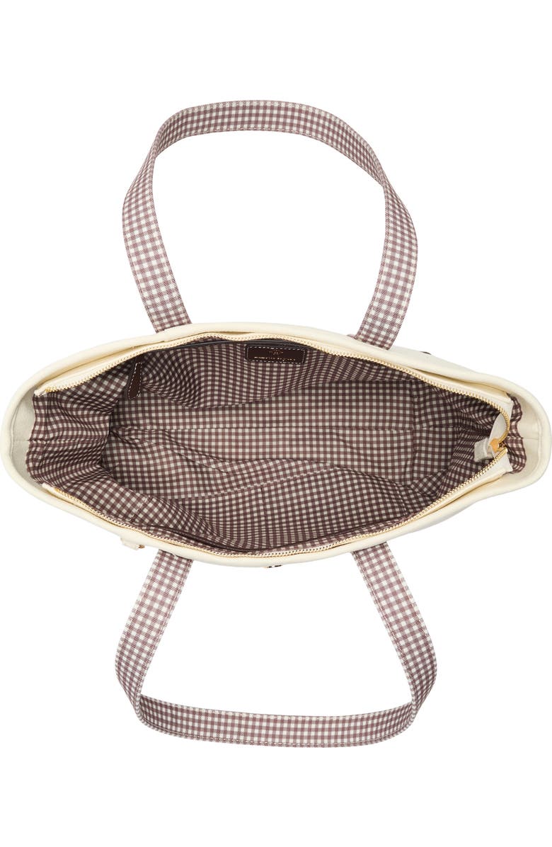 Nanette Lepore Gingham Trim Knit Tote, Alternate, color, Soft Beige / Brown Gingham
