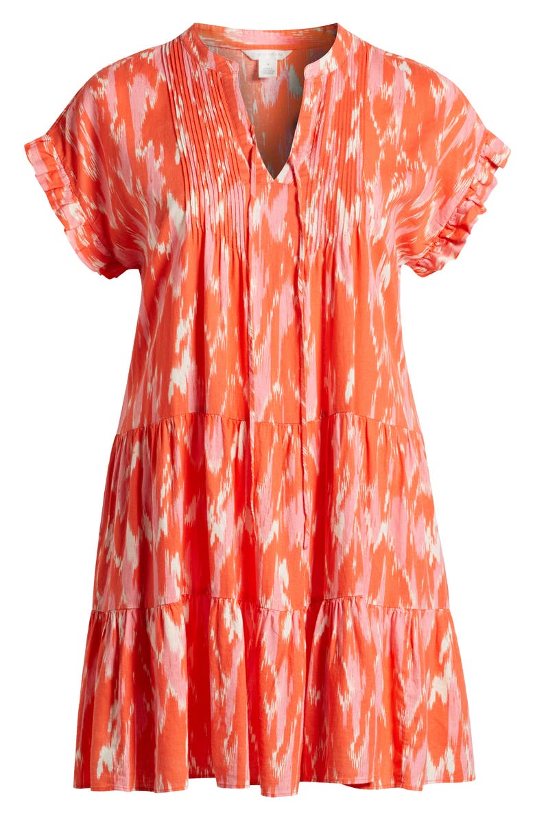 Caslon<sup>®</sup> Pintuck Tiered Linen Blend Shift Dress, Alternate, color, Coral- Pink Ikat Allover