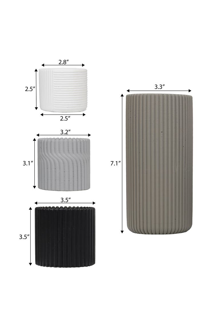 Noa Modern Minimalist Handmade Concrete Fluted Cylinder Planter Set, Alternate, color, Dark Gray