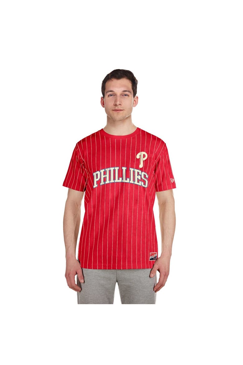 Men's New Era Red Philadelphia Phillies Throwback Pinstripe T-Shirt, Alternate, color, Red