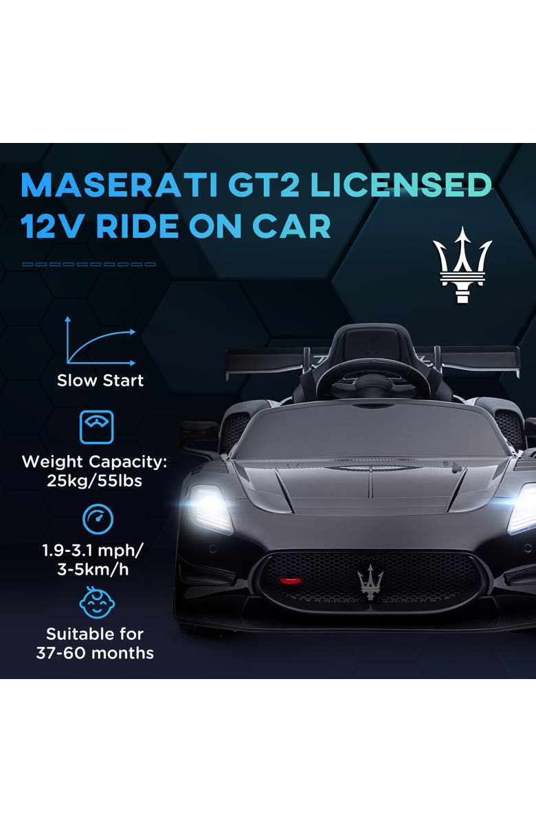 Qaba Maserati GT2 12V Kids Ride On Car with Remote, Shock-Absorbers, Alternate, color, Black