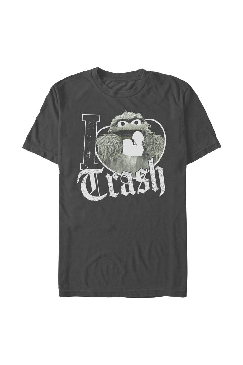 Mens Sesame Street I Love Trash Oscar the Grouch T Shirt, Main, color, Charcoal