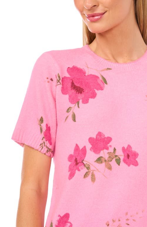 Cece Floral Short Sleeve Sweater In Pink