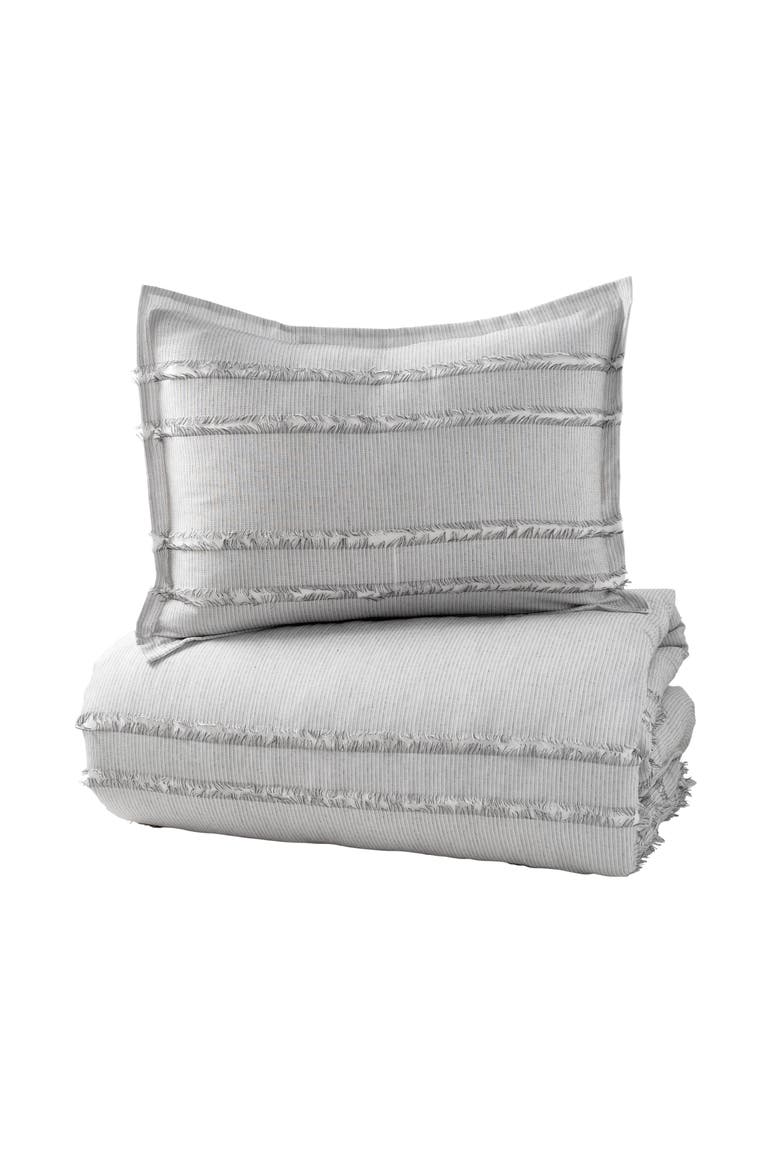 Fringe Stripe Duvet Cover & Sham Set, Alternate, color, GREY