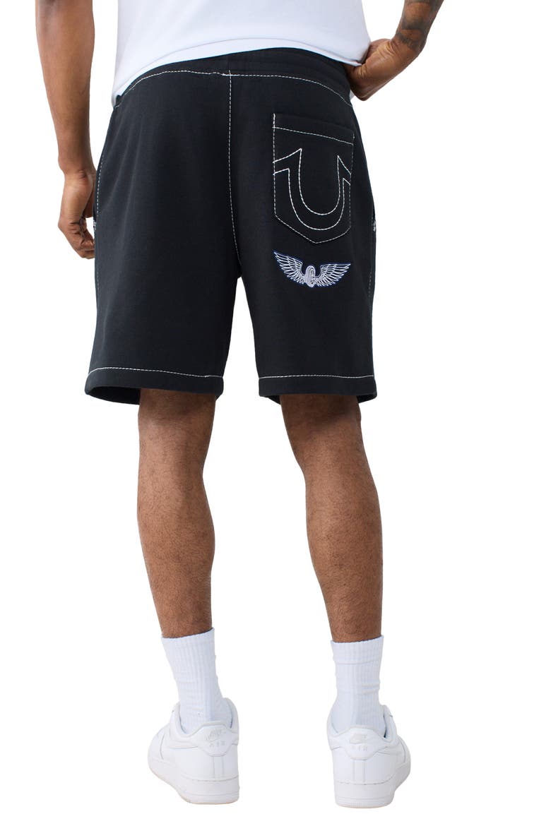 Stay True Big T Fleece Drawstring Sweat Shorts, Alternate, color, JET BLACK