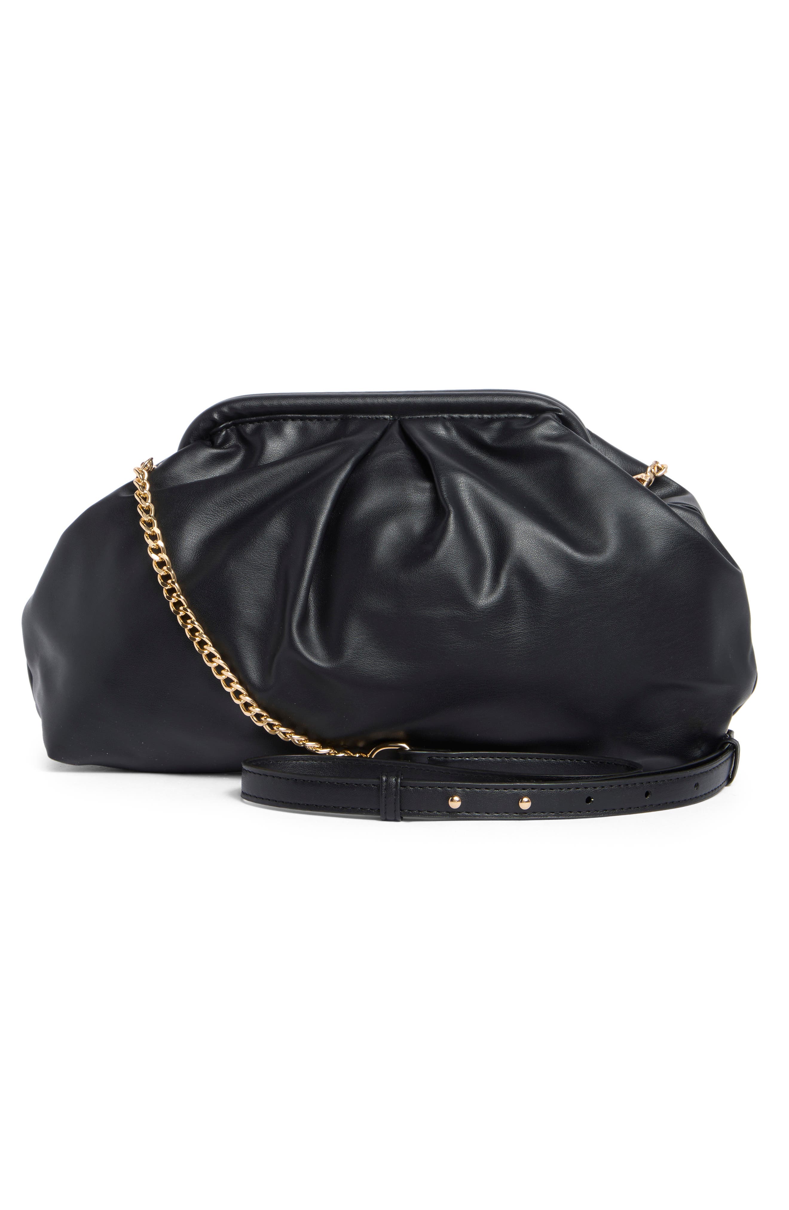 Faux Leather Kiss Lock Frame Clutch, Alternate, color, BLACK