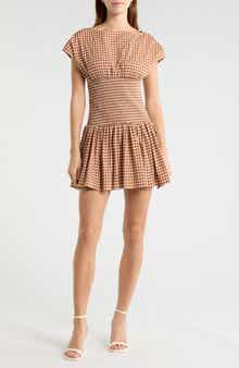 Smock Bodice Stretch Cotton Gingham Minidress