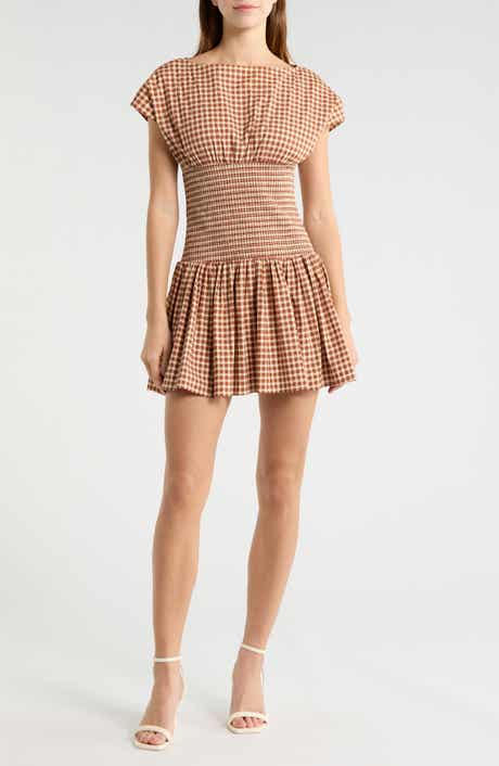 Smock Bodice Stretch Cotton Gingham Minidress