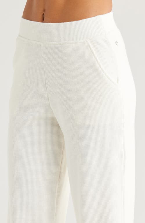 Shop Zella Cozy Waffle Knit Pants In Ivory Egret
