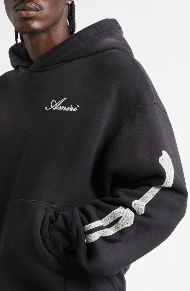 AMIRI Bones Oversize Cotton French Terry Hoodie, Alternate, color, Black