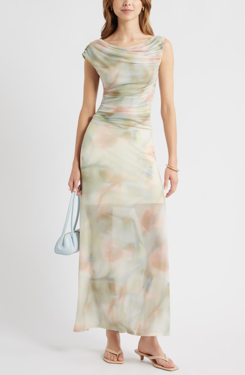 Open Edit Print Mesh Maxi Skirt, Alternate, color, Pink Whisper Floral