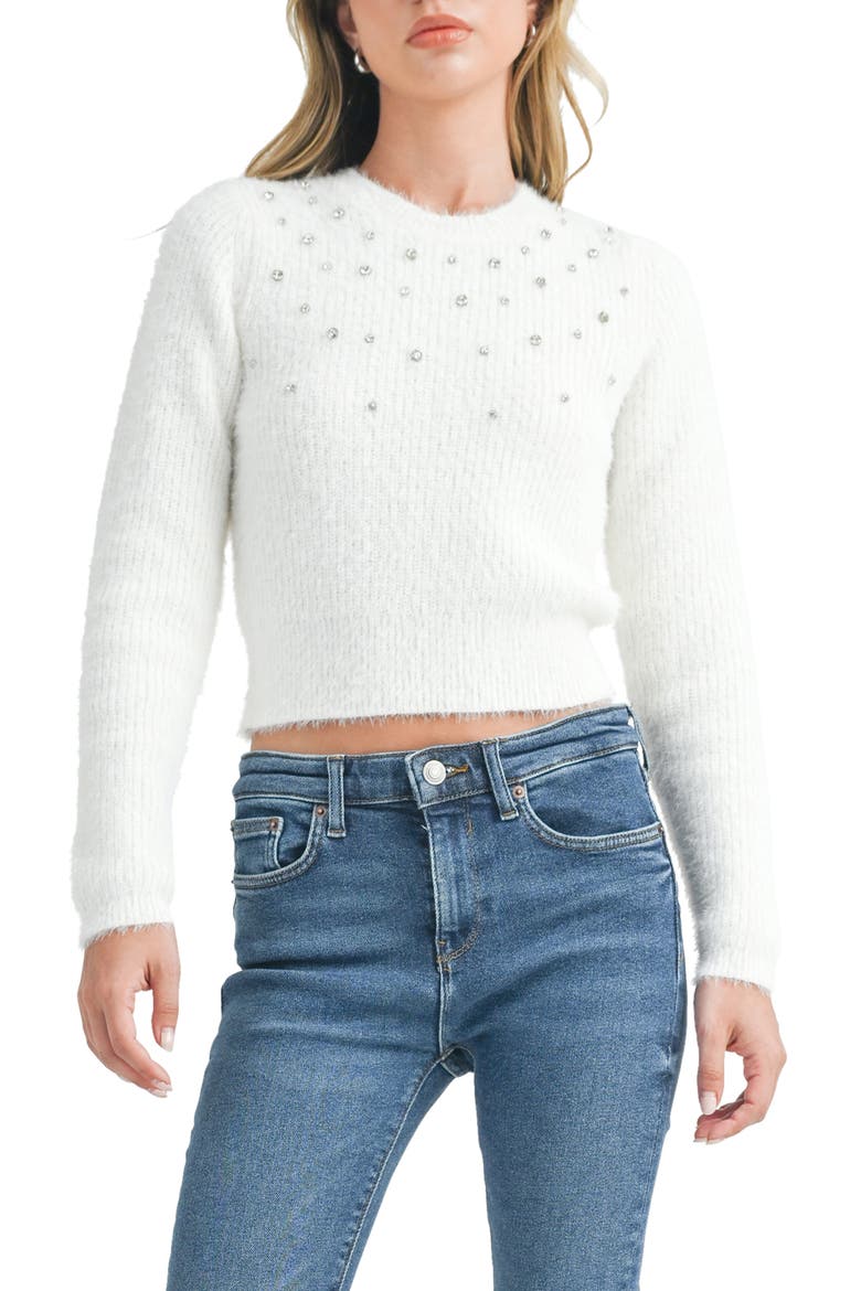 Rhinestone Embellished Crop Sweater, Main, color, OFF WHITE