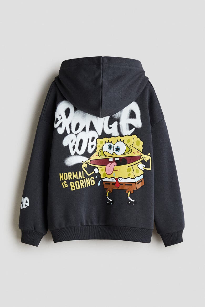 Printed Hoodie, Alternate, color, Dark gray/SpongeBob