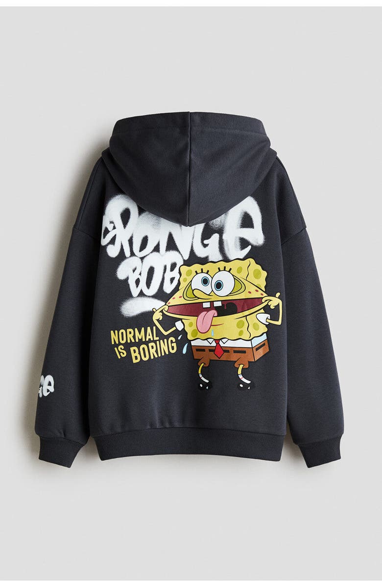 H&M Printed Hoodie, Alternate, color, Dark Gray/Spongebob