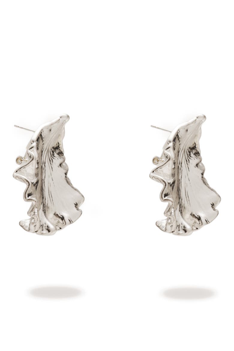 Iris Leaf Clip-On Earrings, Alternate, color, ANTIQUE SILVER