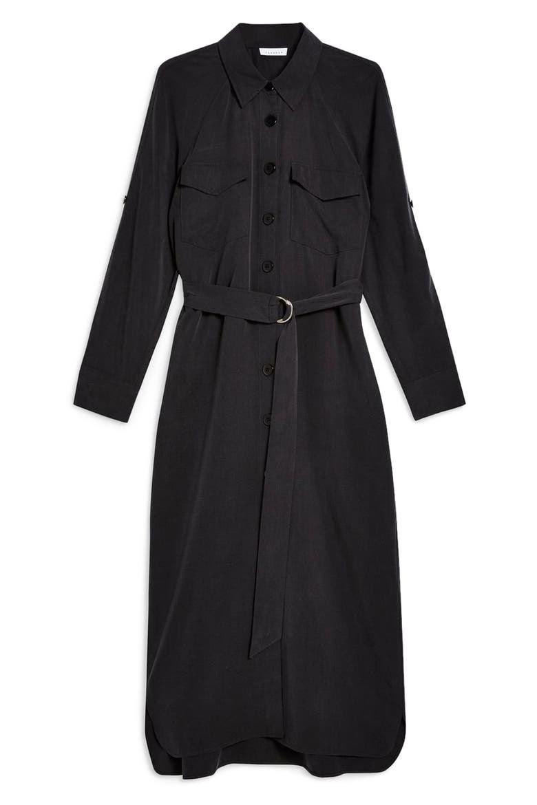 Utility Midi Shirtdress, Alternate, color, BLACK